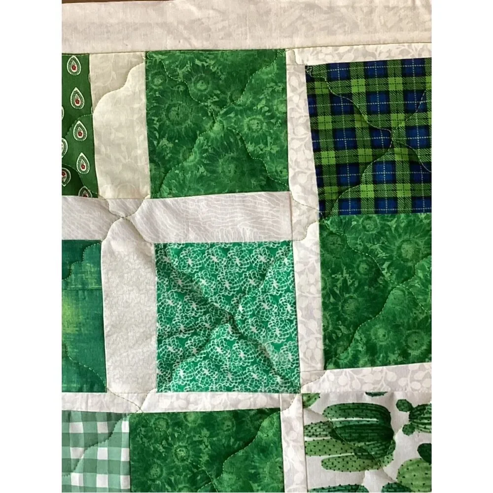 NWT Hand Crafted Green and White Bright Quilt
